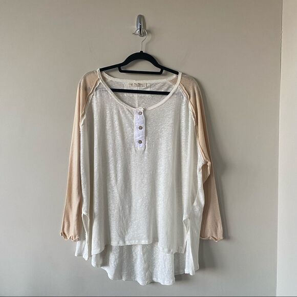 FREE People-Grand Slam Linen Blend Three-Quarter Sleeve Top (Size:Medium) - Picture 3 of 12